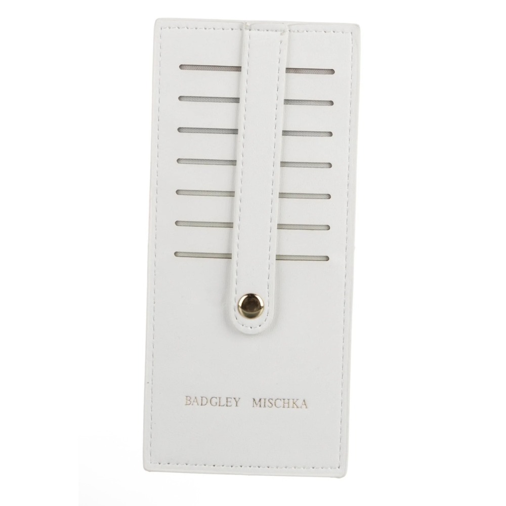 Badgley Mischka White Simple Card Holder Slim Wallet BM-4171 Gold‎ Snap NEW